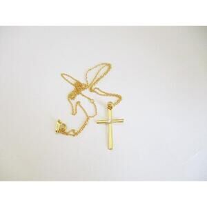 20" 18K Gold over SS Necklace with Cross Charm in Gift Box